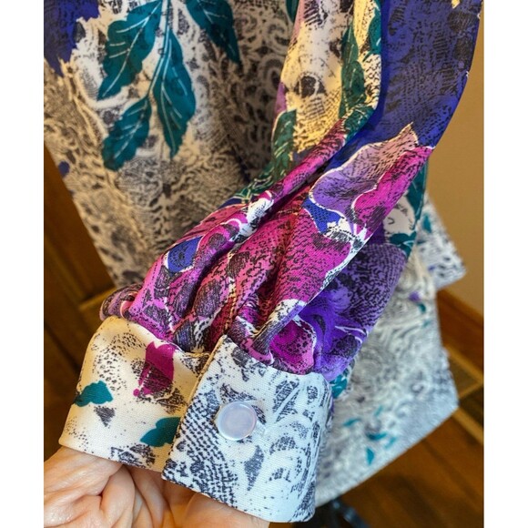 Anthony Richards Blouse Size ? 2X Purple Royal Blue Floral Keyhole Angel Wings - Picture 3 of 10